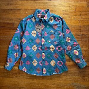 Ottway Australia Riverston Mens Small Blue Southwestern Geometric Cotton Shirt